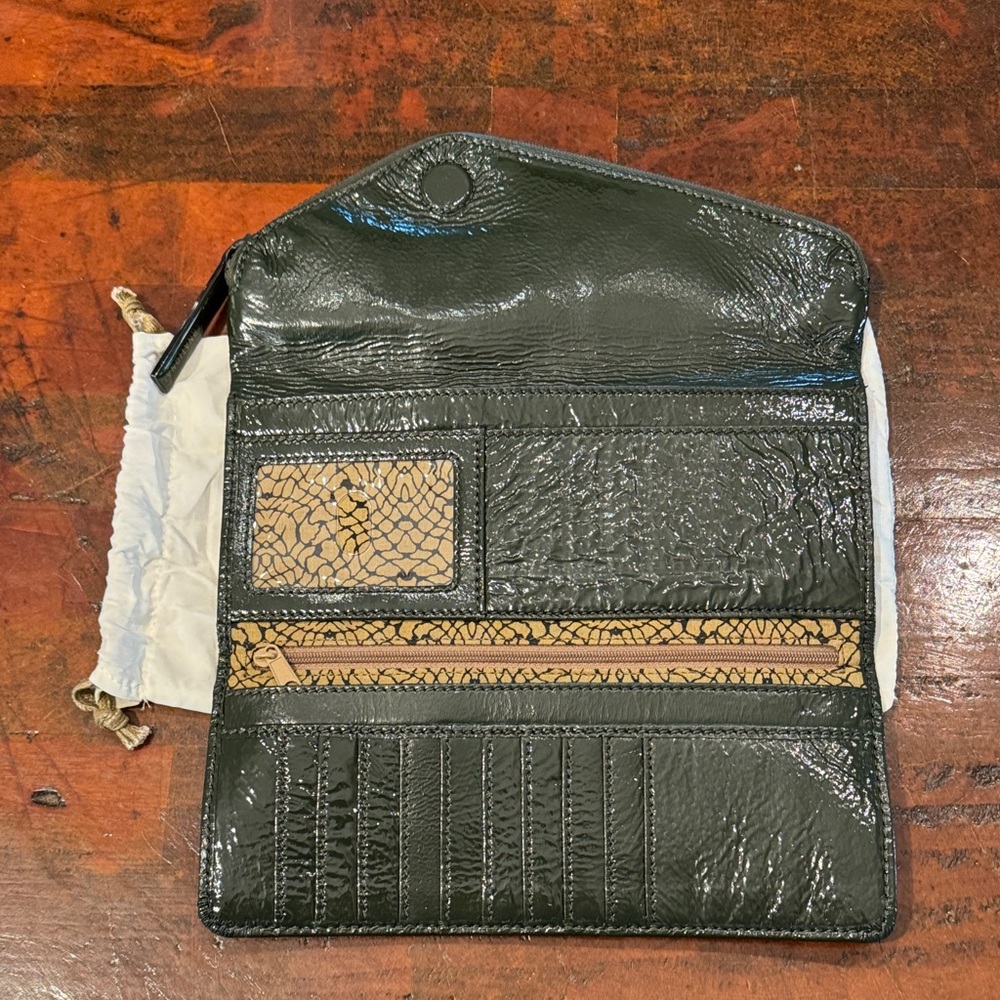 HOBO Dark Green Patent Envelope Wallet Clutch (CLSH) - Picture 3 of 9